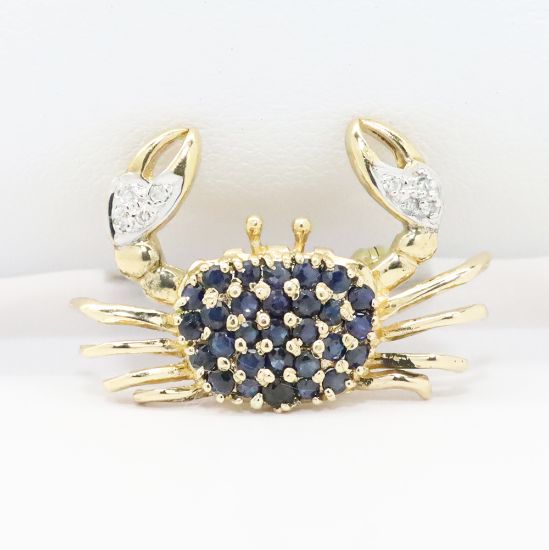 Picture of 14k Yellow Gold Sapphire & Diamond Crab Brooch 