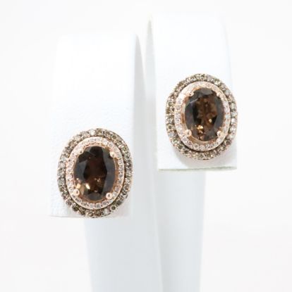 Picture of 14k Rose Gold Diamond & Smokey Quartz Earrings 