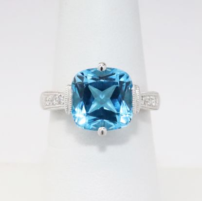 Picture of 14k White Gold Blue Topaz & Diamond Ring 