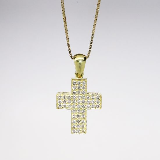 Picture of 18k Yellow Gold Diamond Cross Necklace 