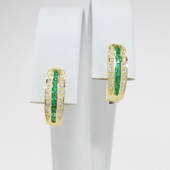 Picture of 18k Yellow Gold Emerald & Diamond Earrings 