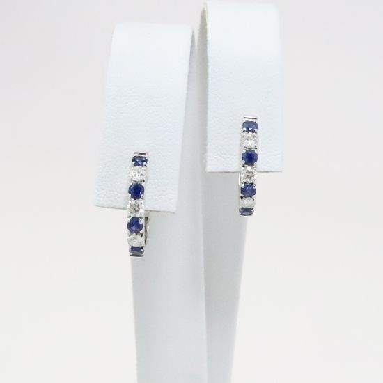 Picture of 14k White Gold Sapphire & Diamond Hoop Earrings 