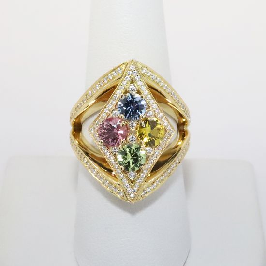Picture of 18k Yellow Gold Multi Colored Sapphire & Diamond Ring 