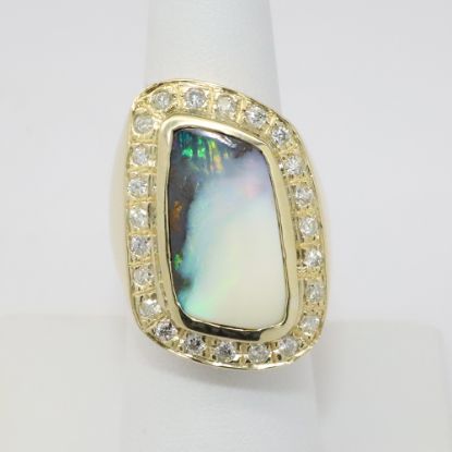 Picture of Custom 14k Yellow Gold Boulder Opal & Diamond Ring 