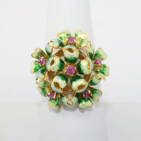 Picture of 18k Yellow Gold Enamel & Pink Sapphire Ring 