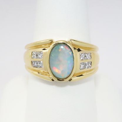 Picture of 18k Yellow Gold Oval Opal Cabochon & Diamond Ring 