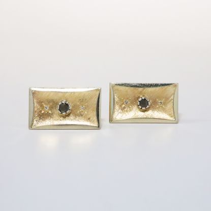 Picture of 14k Yellow Gold Black Sapphire & Diamond Cufflinks 