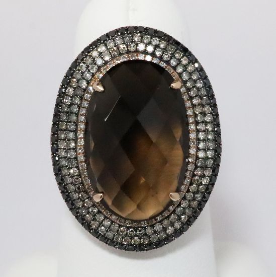 Picture of 14k Rose Gold Smoky Quartz & Diamond Ring 