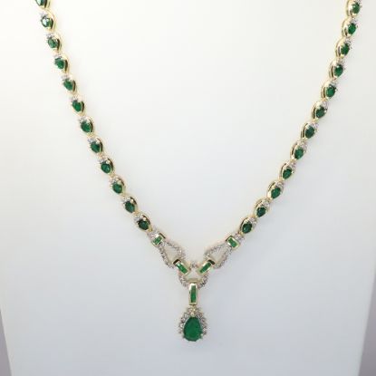 Picture of 14k Yellow Gold Emerald  & Diamond Necklace 