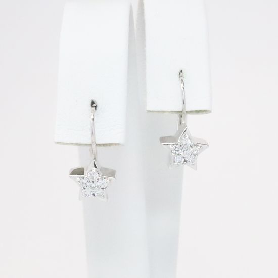 Picture of 14k White Gold Diamond Star Dangle Earrings 