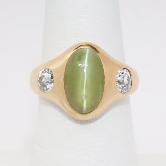 Picture of 18k Rose Tiger's Eye Chrysoberyl & Diamond Ring 