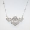 Picture of Antique Art Deco Era 14k White Gold & Diamond Floral Scroll Pendant with Modern Diamond Station Chain