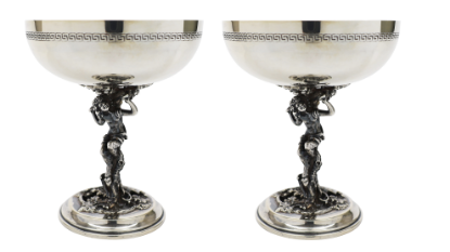 Picture of Pair of Vintage .915 Spanish Silver Figural Stemmed Champagne Saucers by Pedro Duran