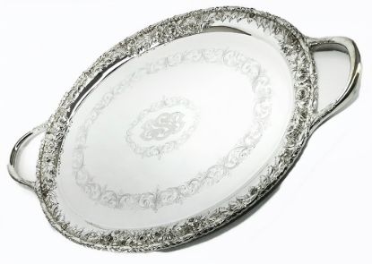 Picture of Antique Sterling Silver Oval Waiter Tray with Handles
