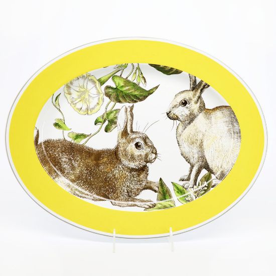 Picture of 'Spring Bunny' Yellow Rimmed Oval Platter