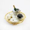 Picture of Limoges Porcelain Gold & White Tray Trinket Box with Miniature Champagne Bottle, Bucket, Glasses & Caviar On Top
