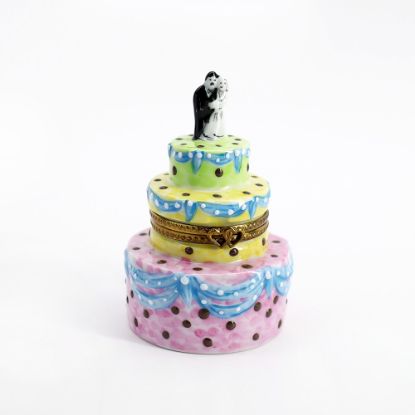 Picture of Limoges Porcelain Multicolored Wedding Cake with Bride & Groom Topper Trinket Box