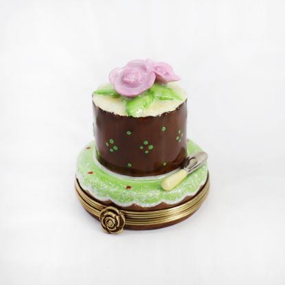 Picture of Limoges Porcelain Chocolate Anniversary Cake with Server Trinket Box 