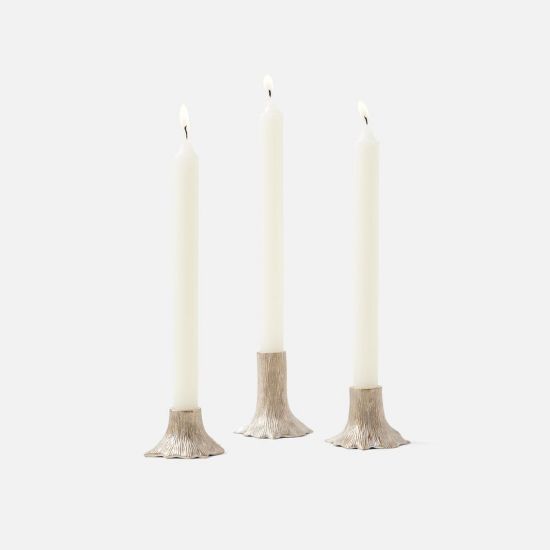 Picture of 'Griffin' Silvered Brass Set of 3 Candlestick Holders