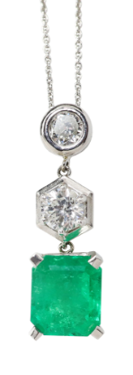 Picture of Exclusive Platinum, 5.23ct Emerald & Diamond Pendant Necklace