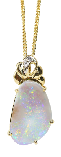 Picture of 18k Yellow Necklace with Gold, Boulder Opal & Diamond Pendant