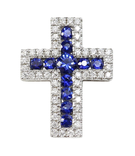 Picture of Nemati 14k White Gold Sapphire and Diamond Cross Pendant