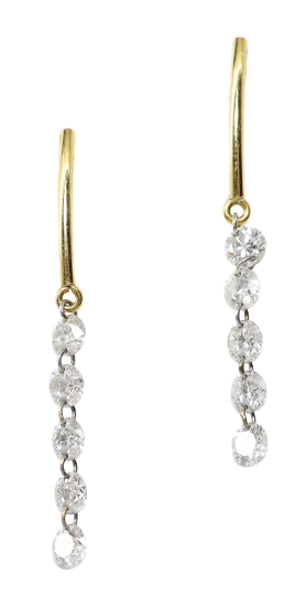 Picture of 18k Yellow Gold & Floating Round Brilliant Cut Diamonds Drop Earrings