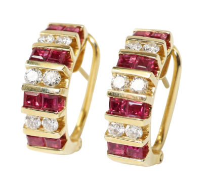 Picture of 14k Yellow Gold Ruby & Diamond Earrings