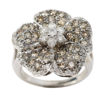Picture of 14K White Gold Flower Diamond Fashion Ring