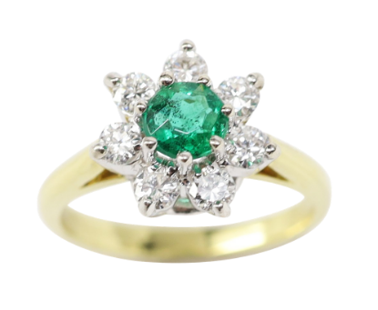 Picture of 18k Two Tone Gold Emerald & Diamond Ring 