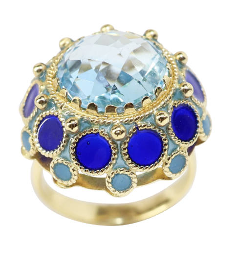 Picture of 14k Blue Topaz & Plique-à-Jour Ring