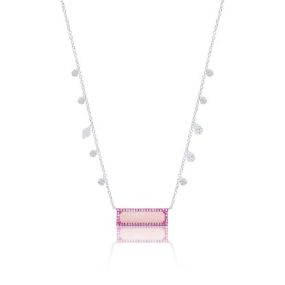 Picture of 14k White Gold Pink Prism, Diamond & Pink Opal Necklace
