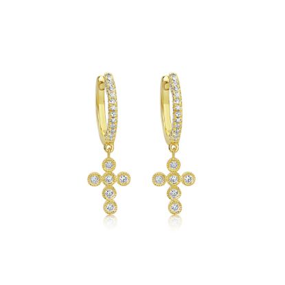 Picture of 14k Yellow Gold Diamond Cross Huggies Pair