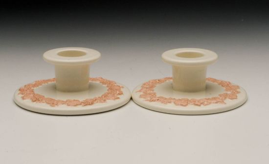 Picture of Wedgwood Pink On Cream Pair of Banquet Candlestick Holders