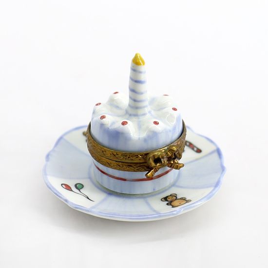Picture of Limoges Porcelain Baby Boy's Birthday Cake Trinket Box 