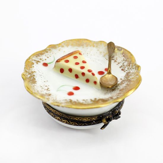 Picture of Limoges Porcelain Slice of Cherry Pie on Plate with Spoon Trinket Box  