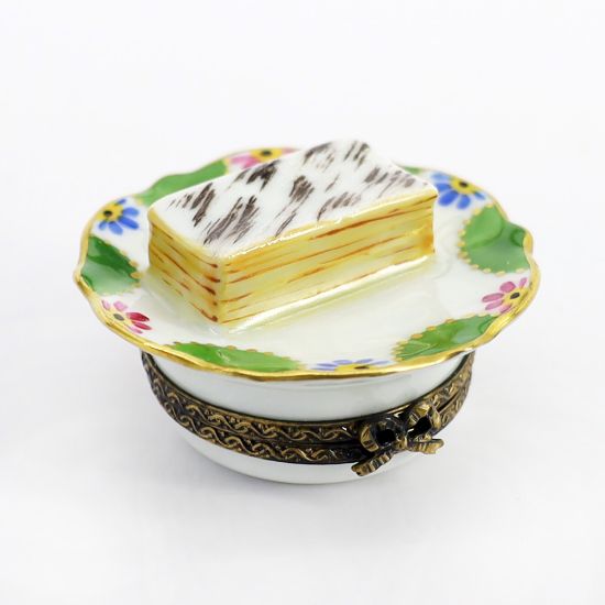 Picture of Limoges Porcelain Tiramisu/Mille-Feuille Napoleon Pastry on Plate Trinket Box