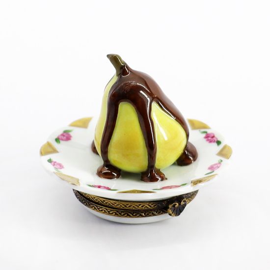 Picture of Limoges Porcelain Chocolate Covered Pear on Plate Trinket Box 