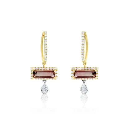 Picture of 14k Two-Tone Gold Watermelon Tourmaline & Dangling Diamond Charms Earring