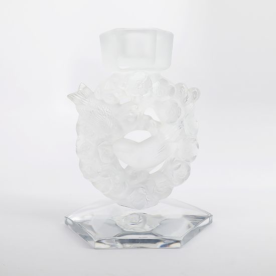 Picture of Lalique Mesanges Candlestick Holder with Birds in Floral Wreath