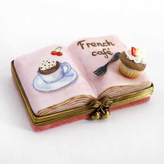 Picture of Limoges Porcelain 'French Café' Cookbook with Cupcake & Fork Trinket Box 