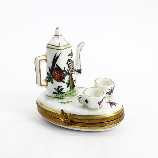 Picture of Limoges Porcelain Coffee Set with Rothschild Bird Inspired Motif Trinket Box
