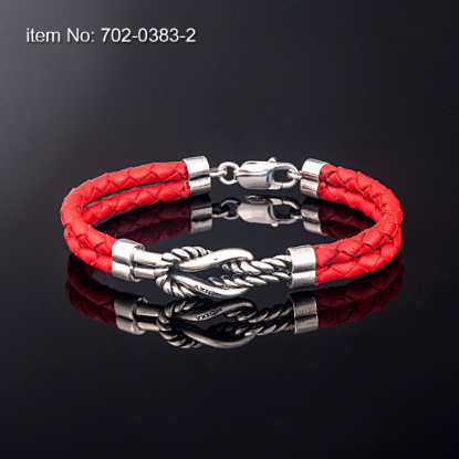 Picture of AXION Sterling Silver and Red Braided Leather Nautical Knot Bracelet