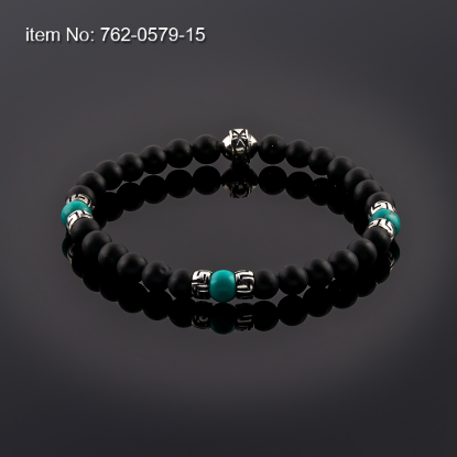 Picture of AXION Sterling Silver, Onyx and Turquoise Beaded Bracelet