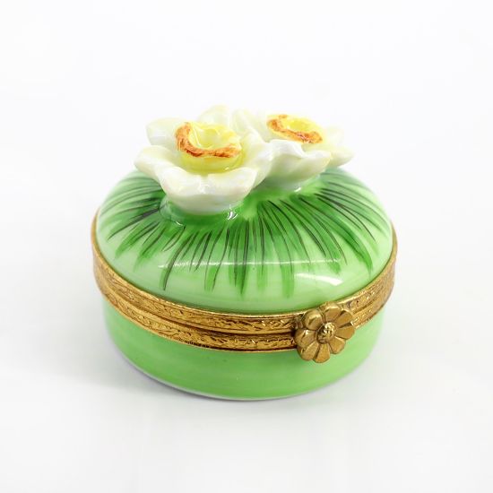Picture of Limoges Porcelain Blooming Narcissus Flowers Trinket Box with Surprise Ladybug Inside
