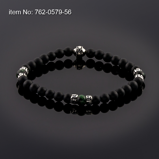 Picture of AXION Sterling Silver Greek Key Onyx & Hematite Beaded Elastic Cord Bracelet