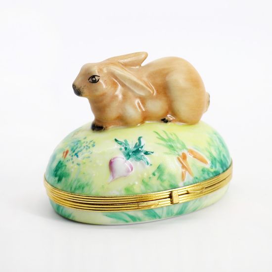 Picture of Limoges Porcelain Brown Rabbit Resting in Garden Trinket Box 