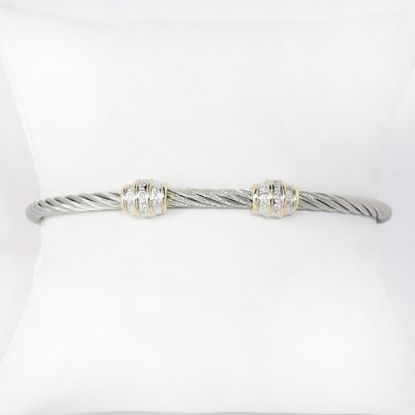 Picture of Stainless Steel and 18k White Gold Diamond Bracelet