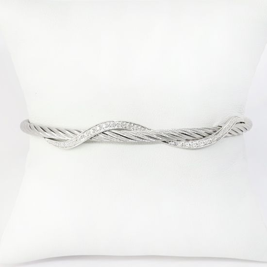 Picture of Stainless Steel and 18k White Gold Diamond Bracelet