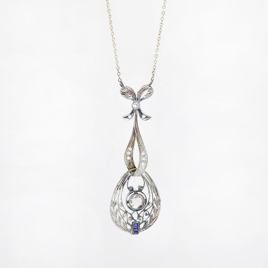 Picture of Vintage 18k White Gold & Rose Cut Diamond Necklace 